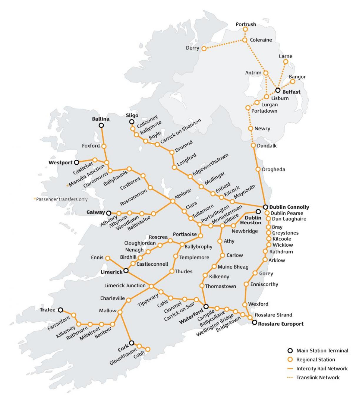 سفر با قطار در ایرلند نقشه