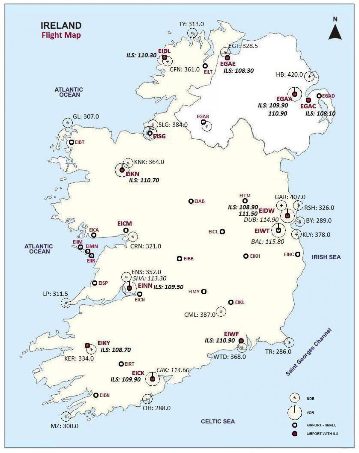 نقشه از ایرلند نشان فرودگاه