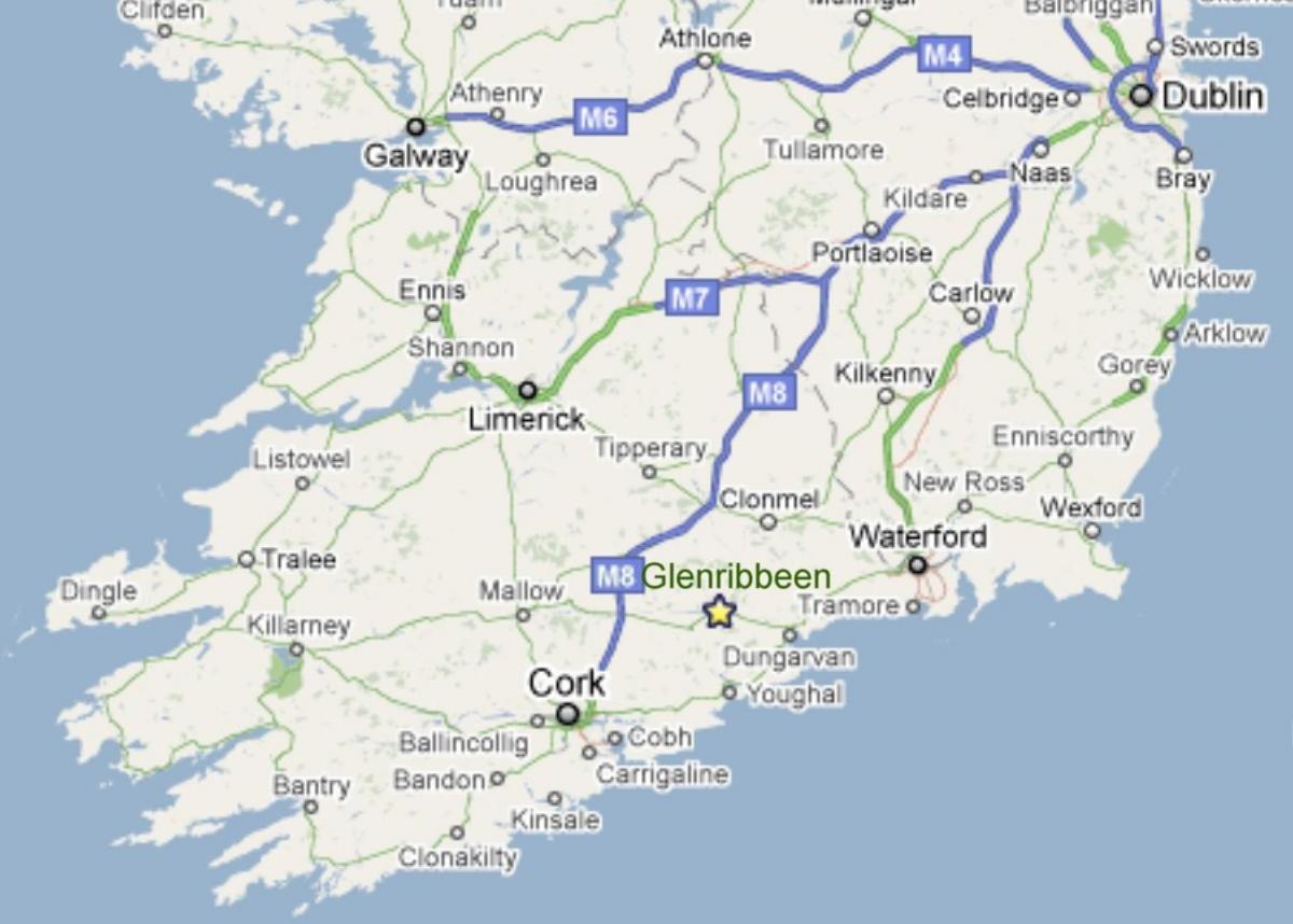 یک نقشه از جنوب ایرلند